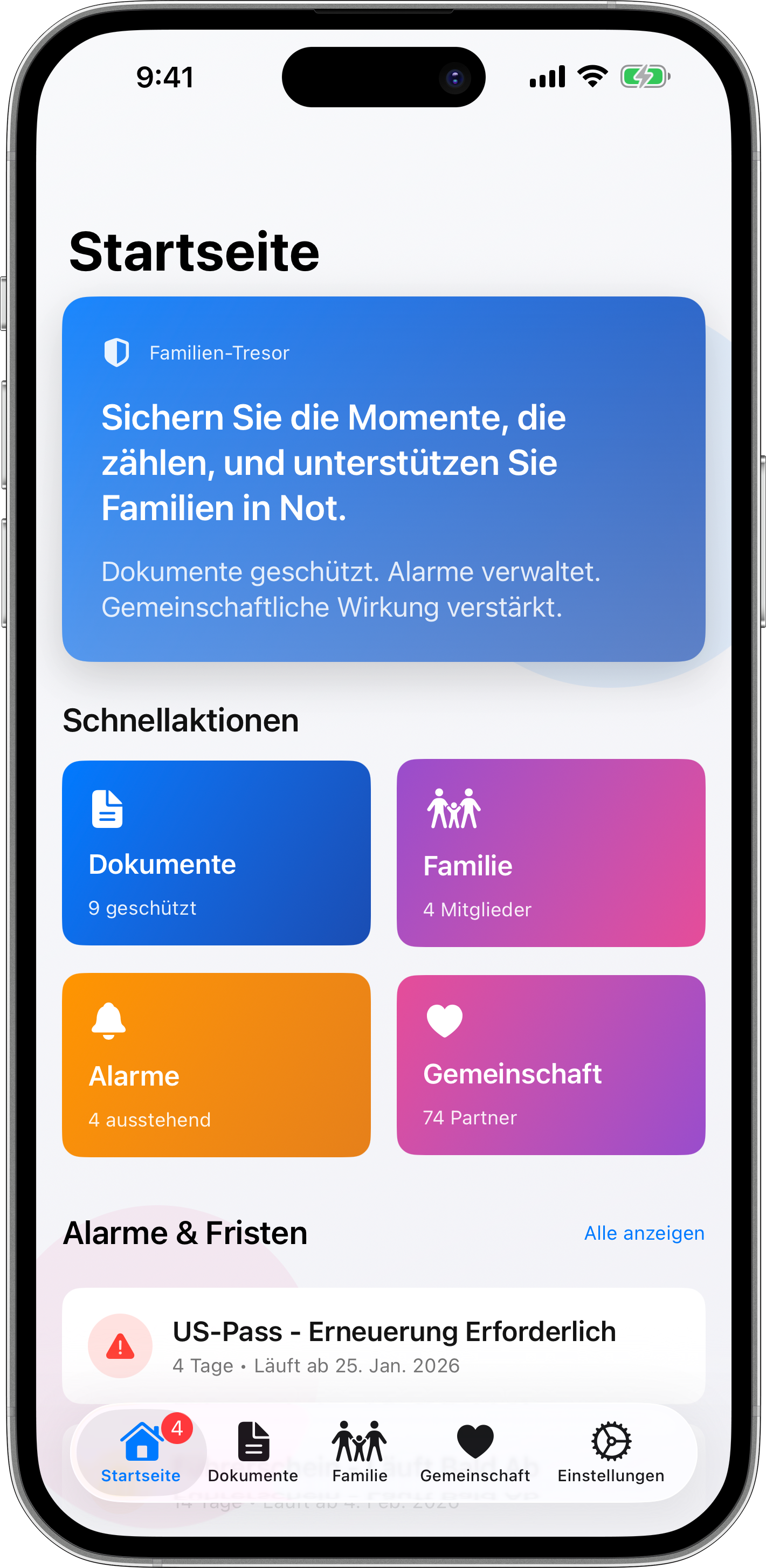 Home screen showing alerts and notifications