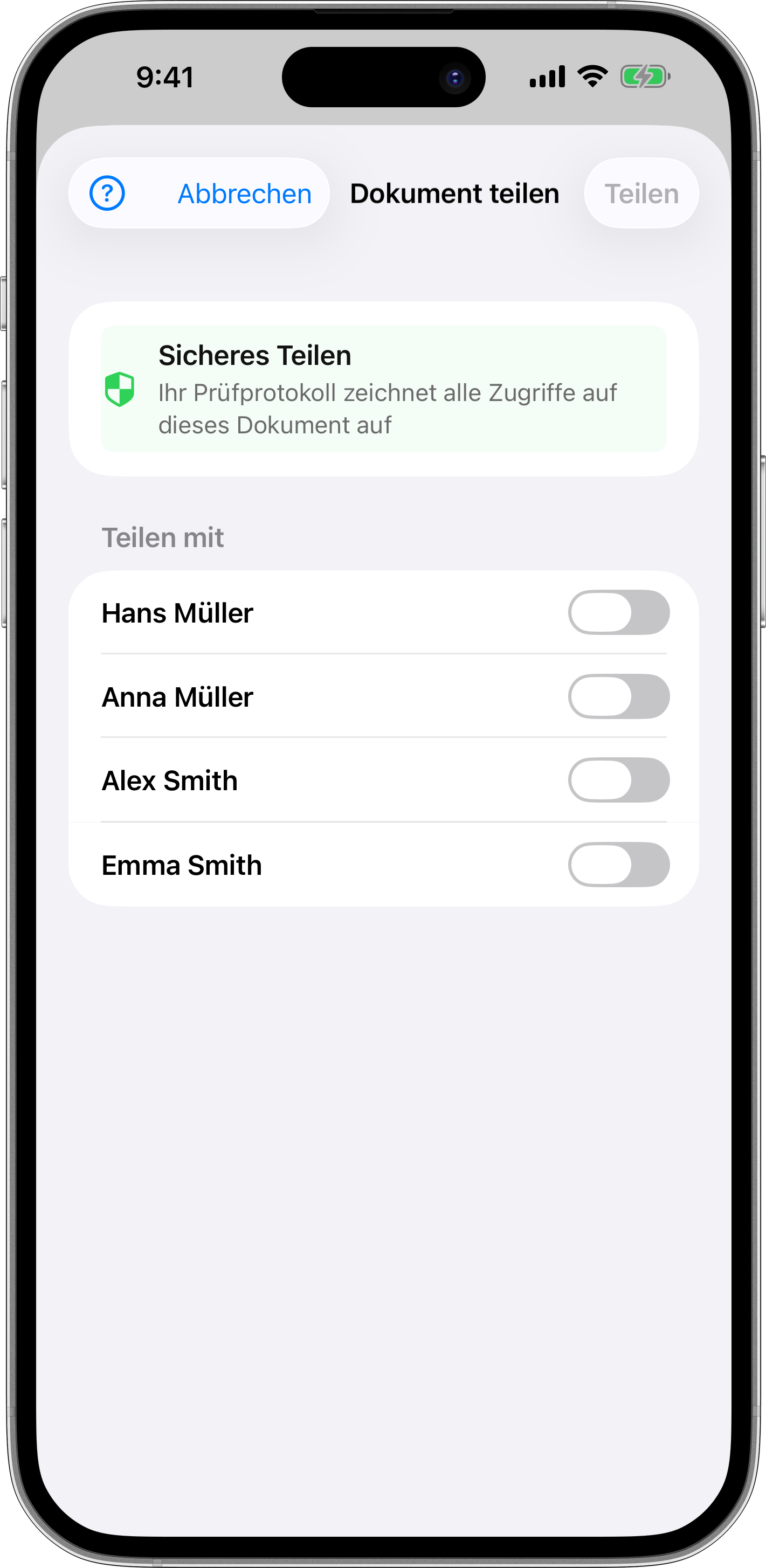 Dokumentenfreigabeoptionen