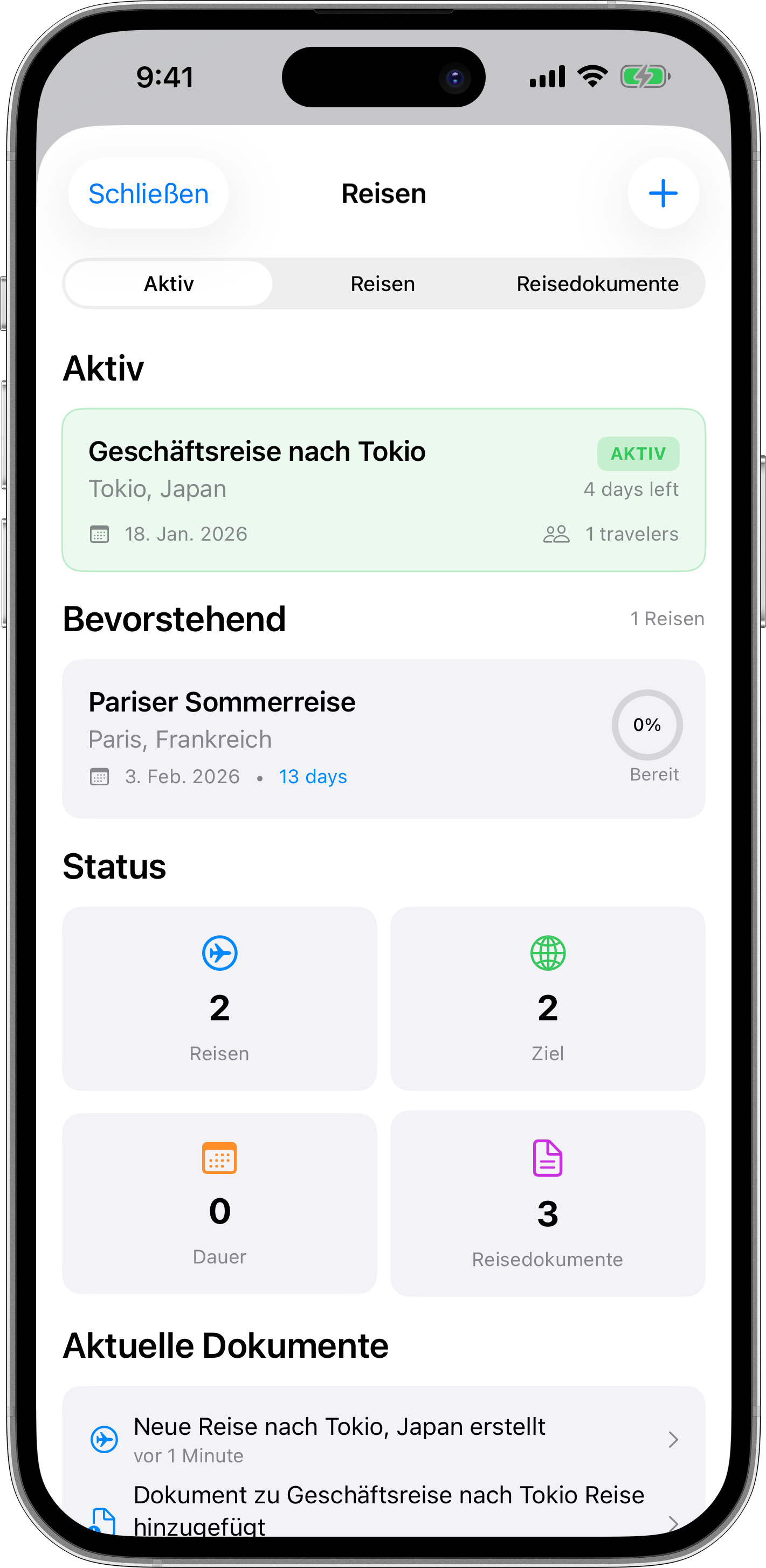 Reisemanagement-Funktionen