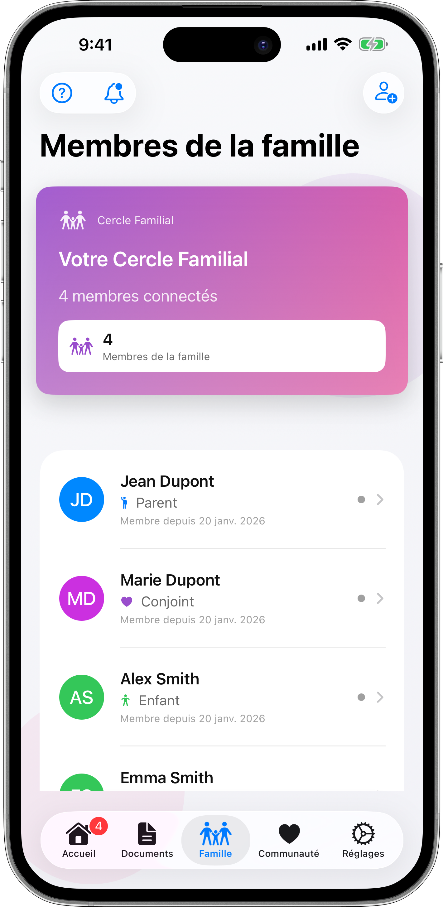 Gestion des membres de la famille