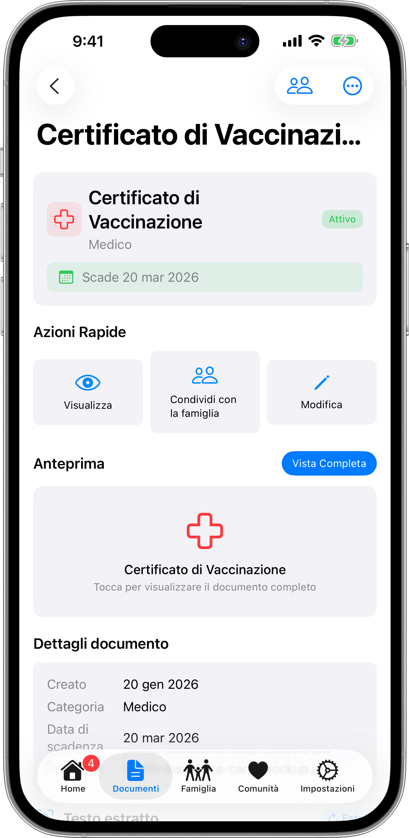 Vista dettagliata del documento