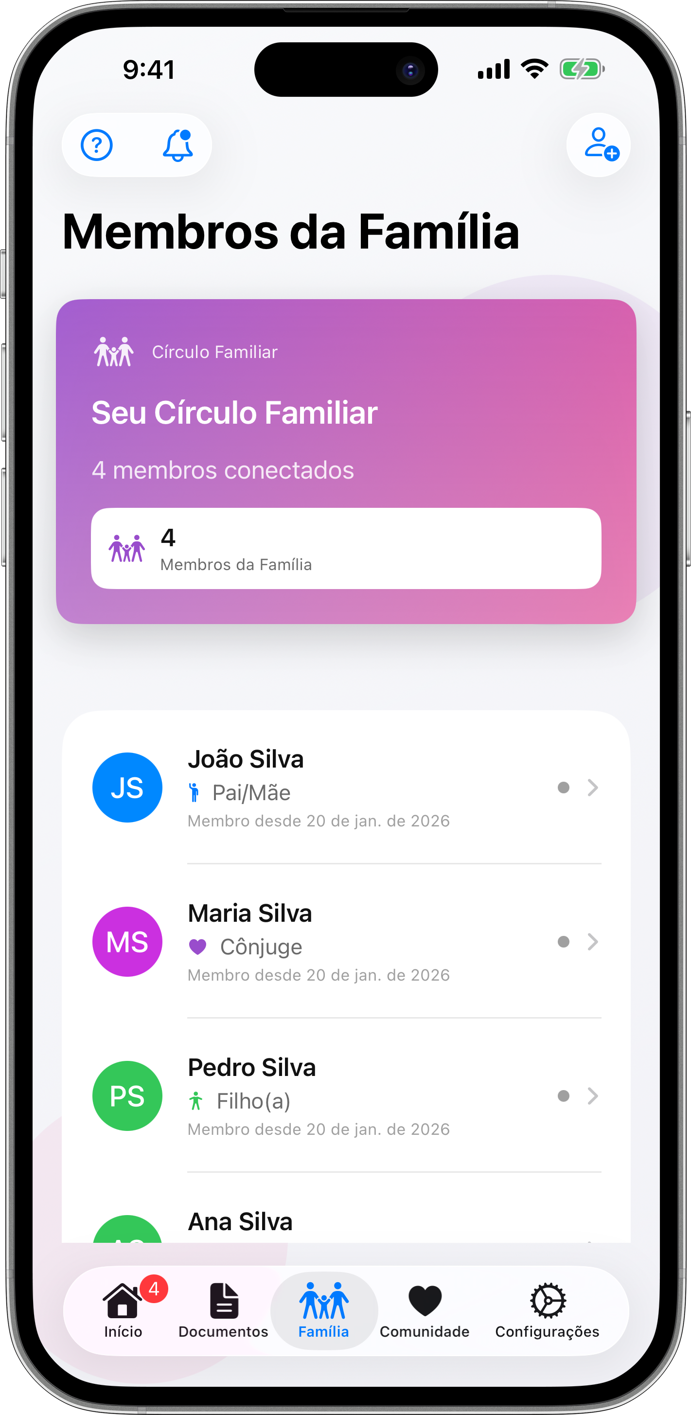 Gerenciamento de membros da família