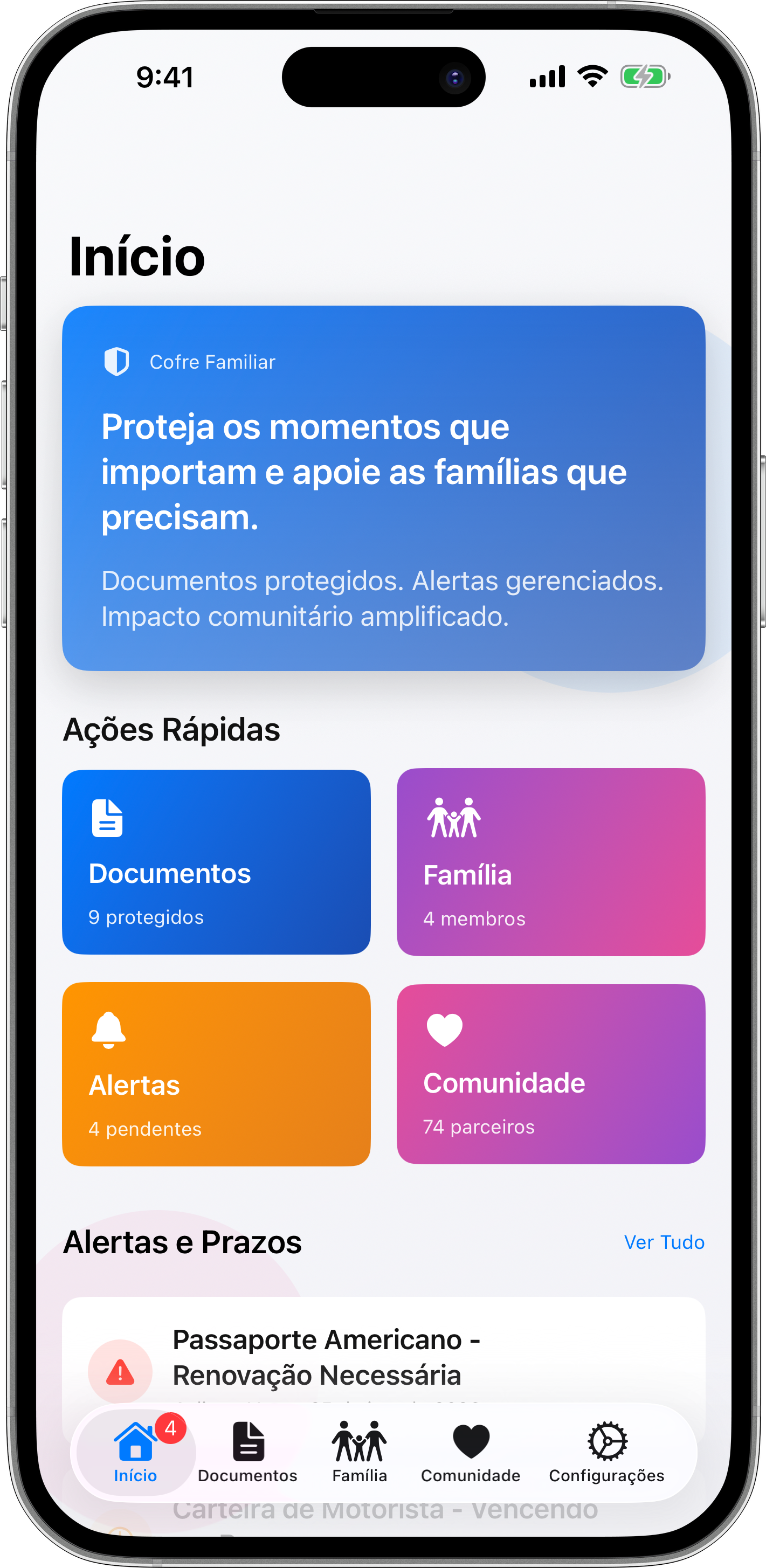 Home screen showing alerts and notifications
