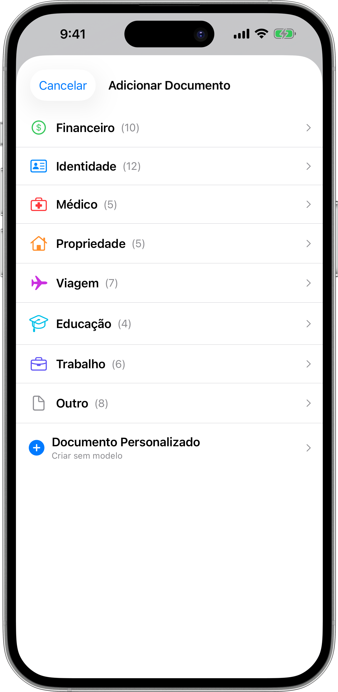 Adicionar documento com modelos