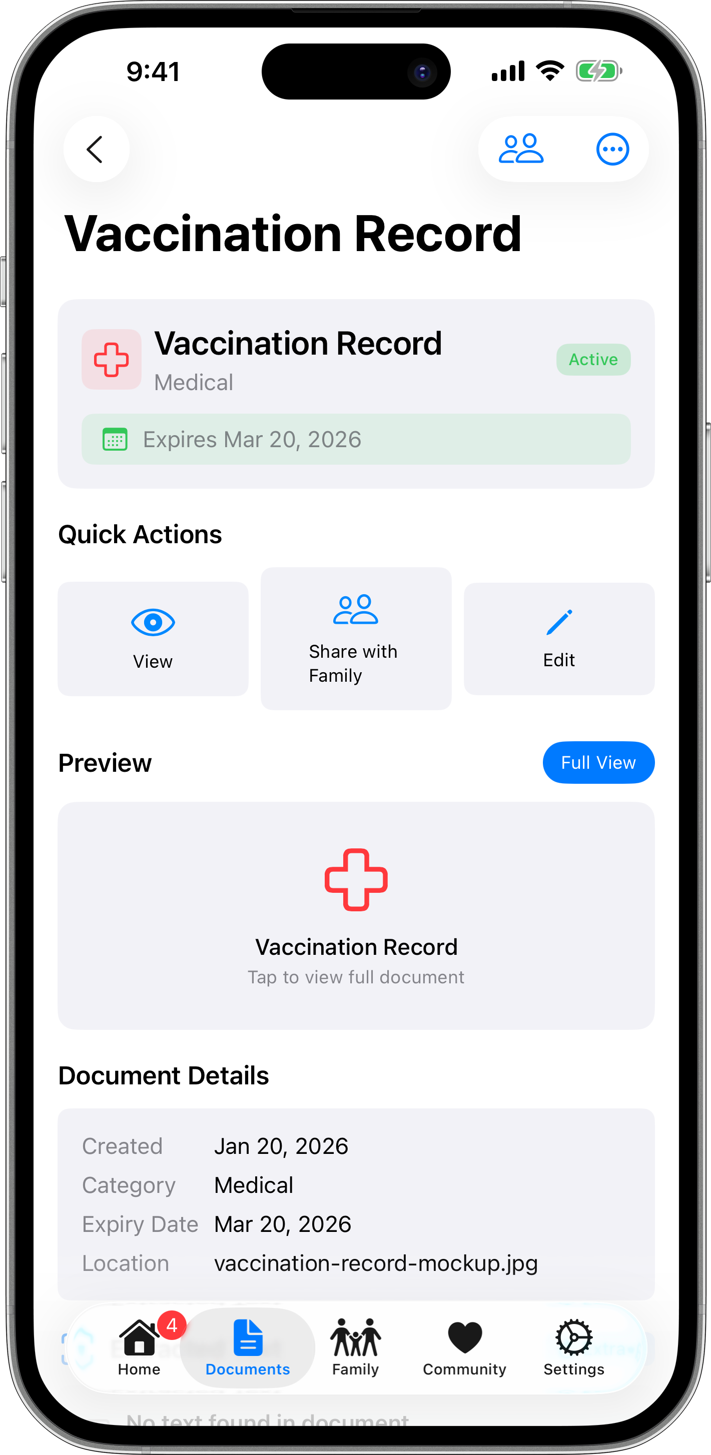 Document detail view